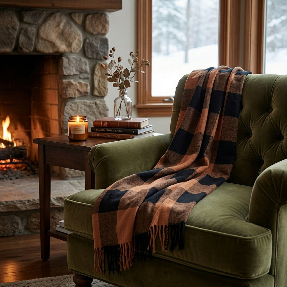 Cashmere-Feel Plaid Shawl