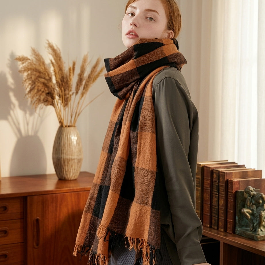 Cashmere-Feel Plaid Shawl