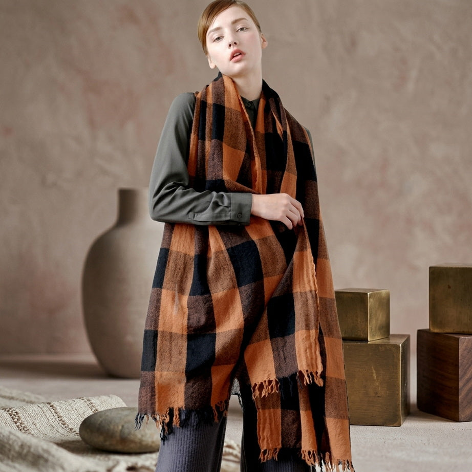 Cashmere-Feel Plaid Shawl