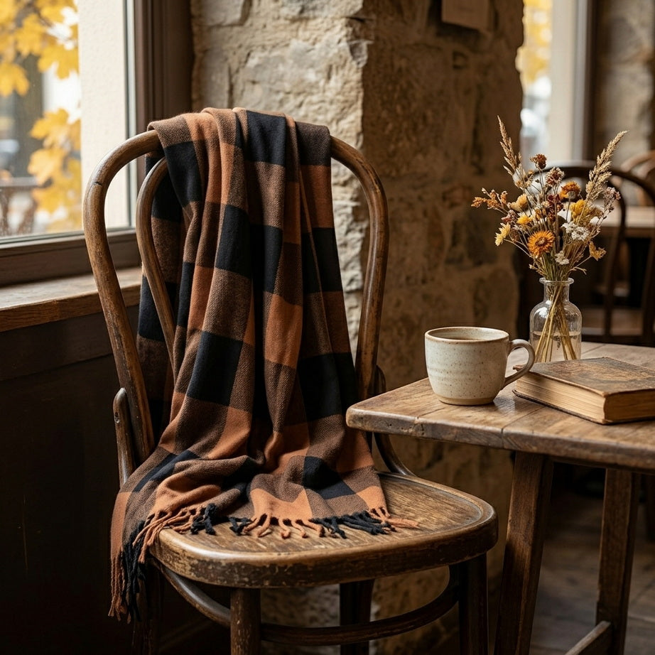 Cashmere-Feel Plaid Shawl